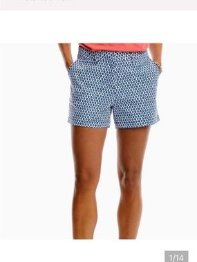 Southern Tide Navy and White Diamond Print High-Waist Shorts